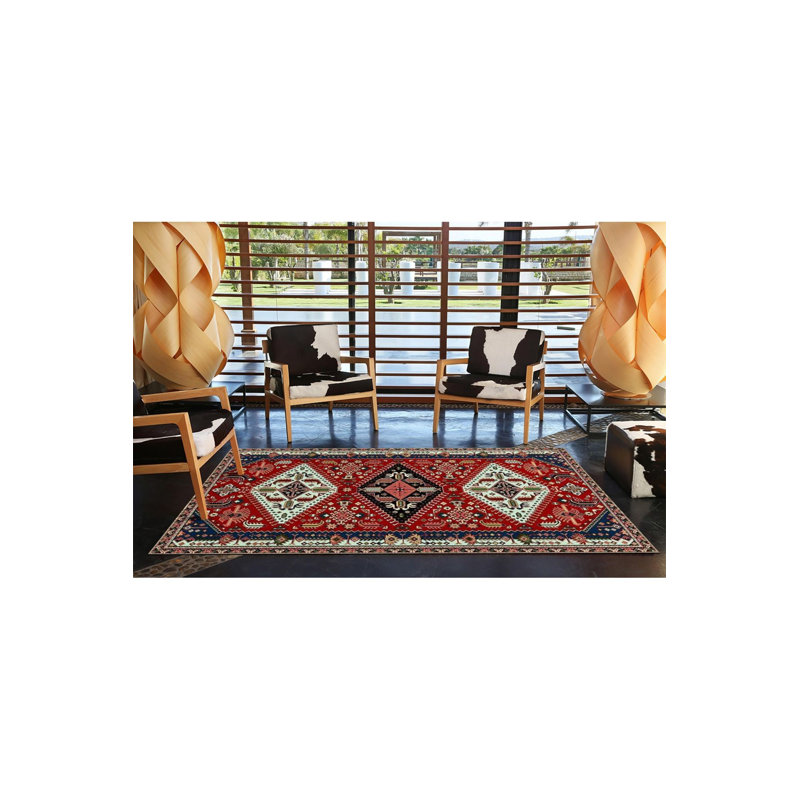 Tapis tissé à motif géométrique traditionnel lavable à la machine, Tapis de couloir 3 pi 3 po x 6 pi 7 po
