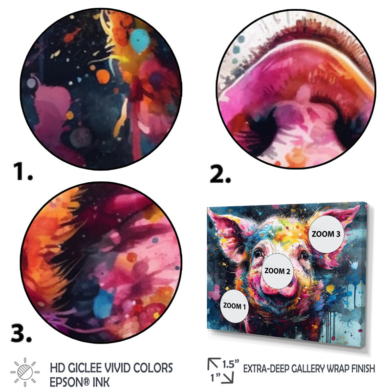 «Colorful Pig Portait», reproduction d'art sur toile cochon, H 24 po x l 32 po x P 1 po, Toile tendue