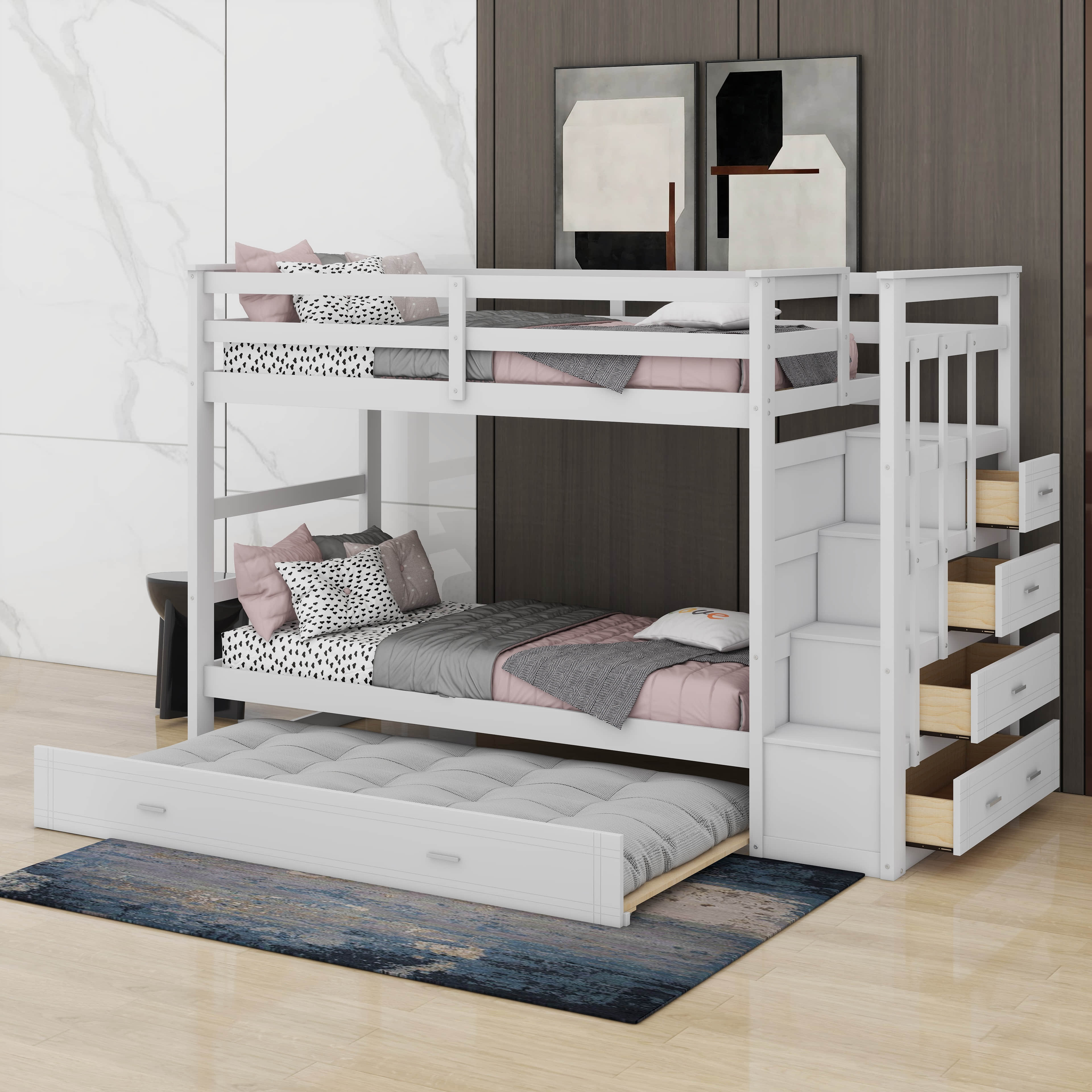 Harriet Bee Bunk Bed With Trundle And Staircase | Wayfair