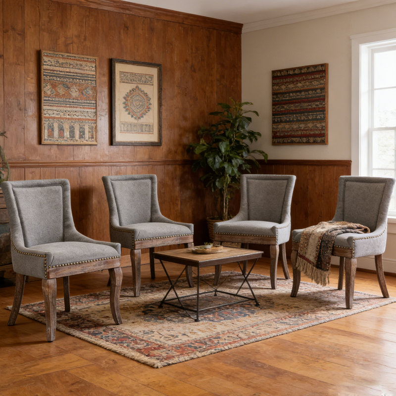 Ensemble de 3 chaises d'appoint de cuisine en bois massif avec garniture cloutée et support pour haut dossier Farmhouse, capacité de poids de 350 lb