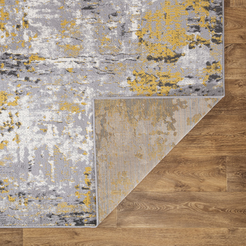 Tapis abstrait jaune / gris / ivoire Chiswick, Tapis de couloir de 2 pi x 7 pi