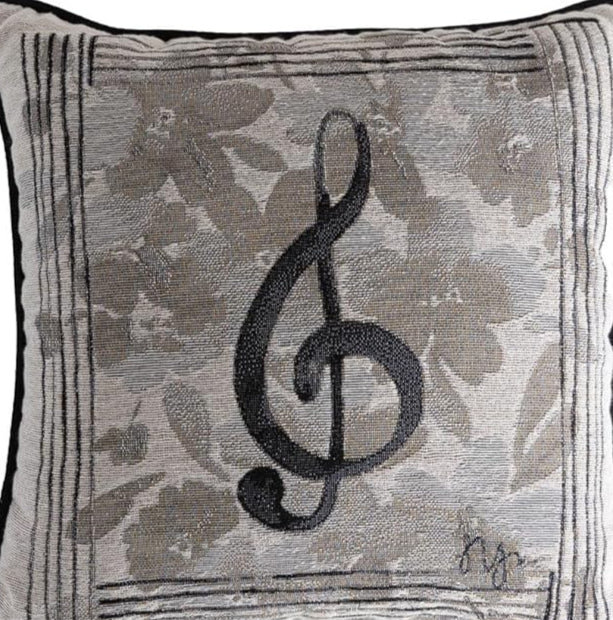 Coussin décoratif tissé avec note de musique manuelle 17 po x 17 po Woodworkers & Weavers, Gris