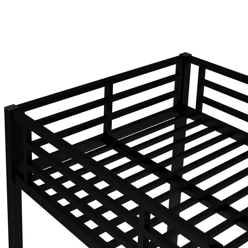 Lit superposé simple en métal TG pour les adolescents et les adultes - Économie d'espace, réduction du bruit, pas de sommier tapissier, noir, avec lit de garde-corps sous rangement noir, cadre solide, assemblage facile, nécessaire
