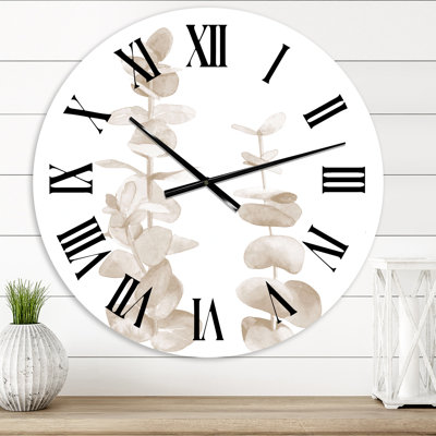 Beige Eucalyptus Branches On White - Traditional wall clock