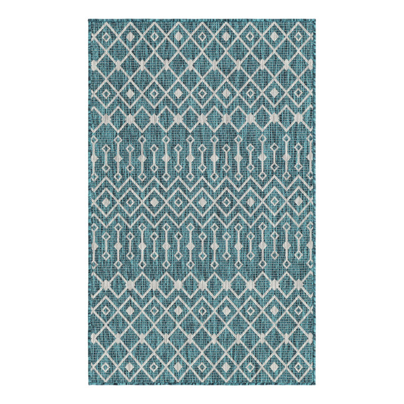Tapis intérieur / extérieur bleu / gris Harlee, Rectangle 3 pi 3 po x 5 pi 3 po