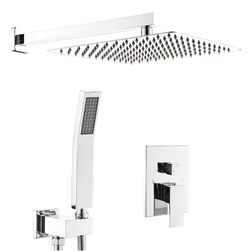 Système de douche contemporain pour salle de bain - Tête de pluie murale avec poignée et garniture de soupape moderne en laiton massif
