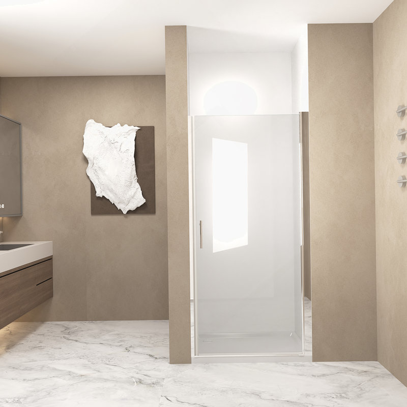Porte de douche pivotante avec cadre en aluminium brossé, demi-porte de douche
