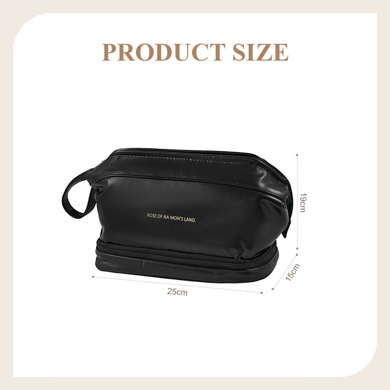 PU Leather；Polyester；PVC；Nylon Zipper Makeup Organiser, Black