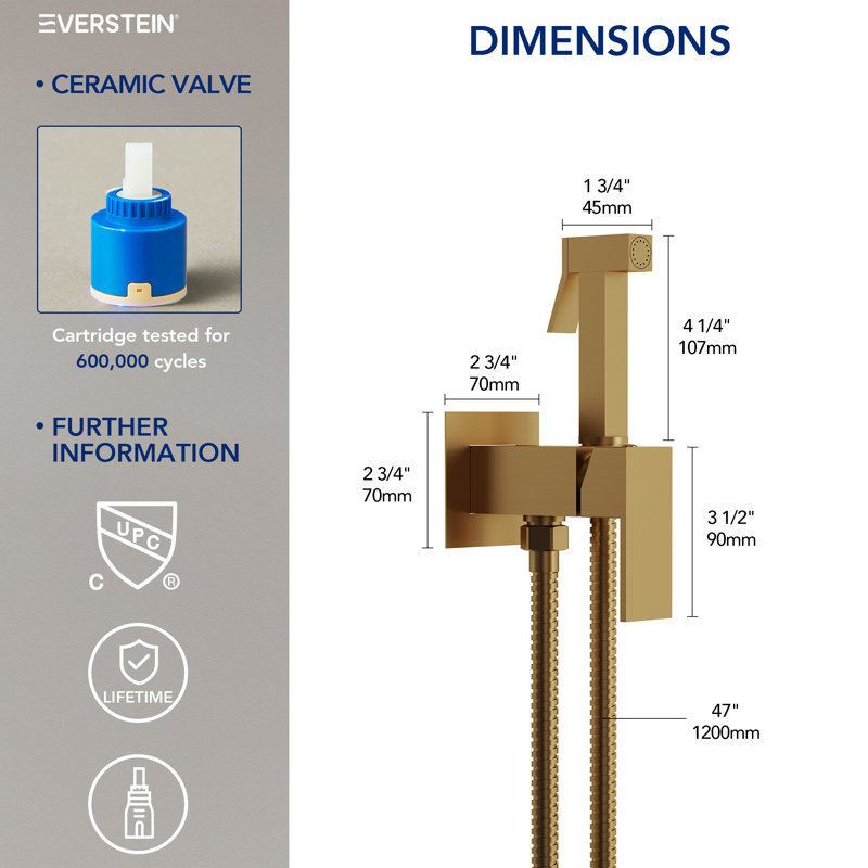 Multi-Purpose Handheld Bidet Sprayer With Temperature Control, Brushed Gold