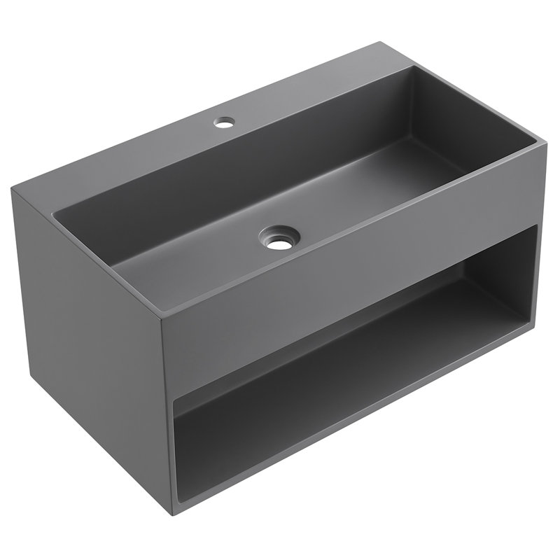 24 in. Wall-Mount Bathroom Solid Surface Vanity with Storage Space, Gray