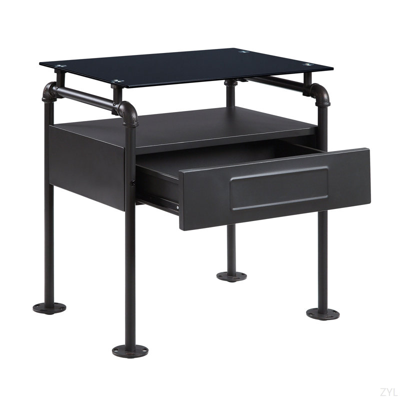 Glass & Sandy Grey Finish Nightstand