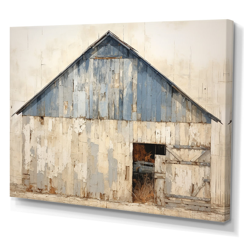 Beige et bleu grange - art mural de grange, H 12 po x l 20 po x P 1 po, Toile tendue