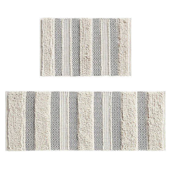 Woven Texture Stripe Bath Rug Grey 22X58"