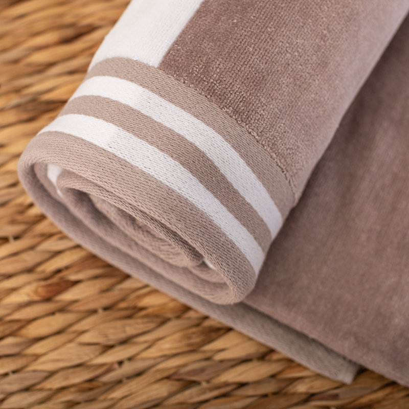 Calheta Cotton Oversized Cabana Stripe Beach Towels, Taupe, 6