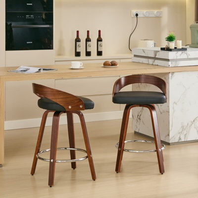 Ensemble de 2 tabourets de bar, tabourets de bar pivotants à dossier bas, chaises de bar en bois avec siège à coussin souple, siège d'une hauteur de 25 pouces