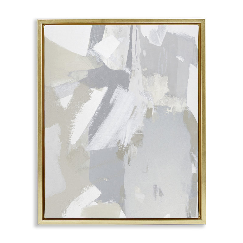Cadre flottant gris et beige aux tons neutres, design par Rachel Springer, H 31 po x l 25 po, Cadre flottant métallique doré