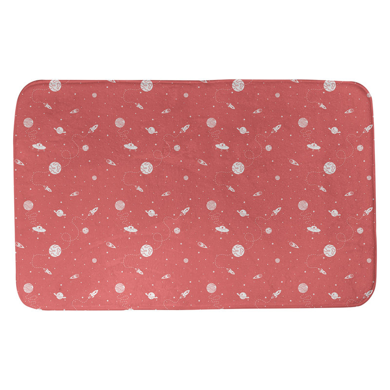 Tapis de salle de bain space outer Avicia, l 17 po x L 24 po, Rouge