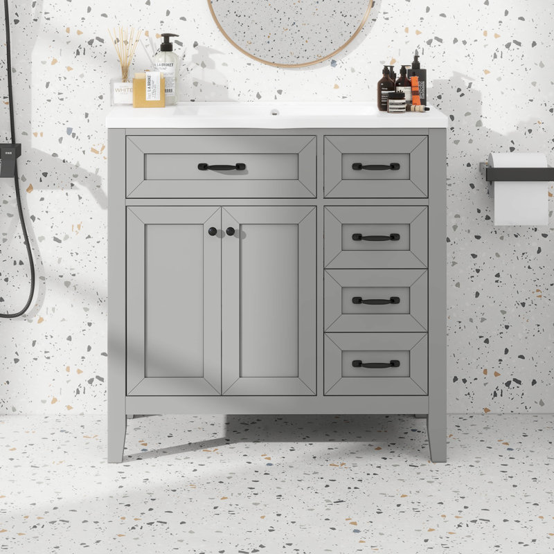 Meuble-lavabo 36 po avec lavabo et tiroirs 36 po, Gris