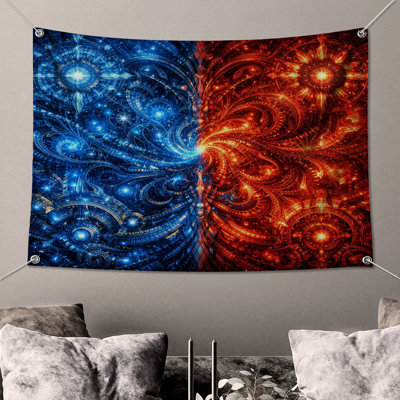 Tapisserie murale «Fractals» - bleu et rouge