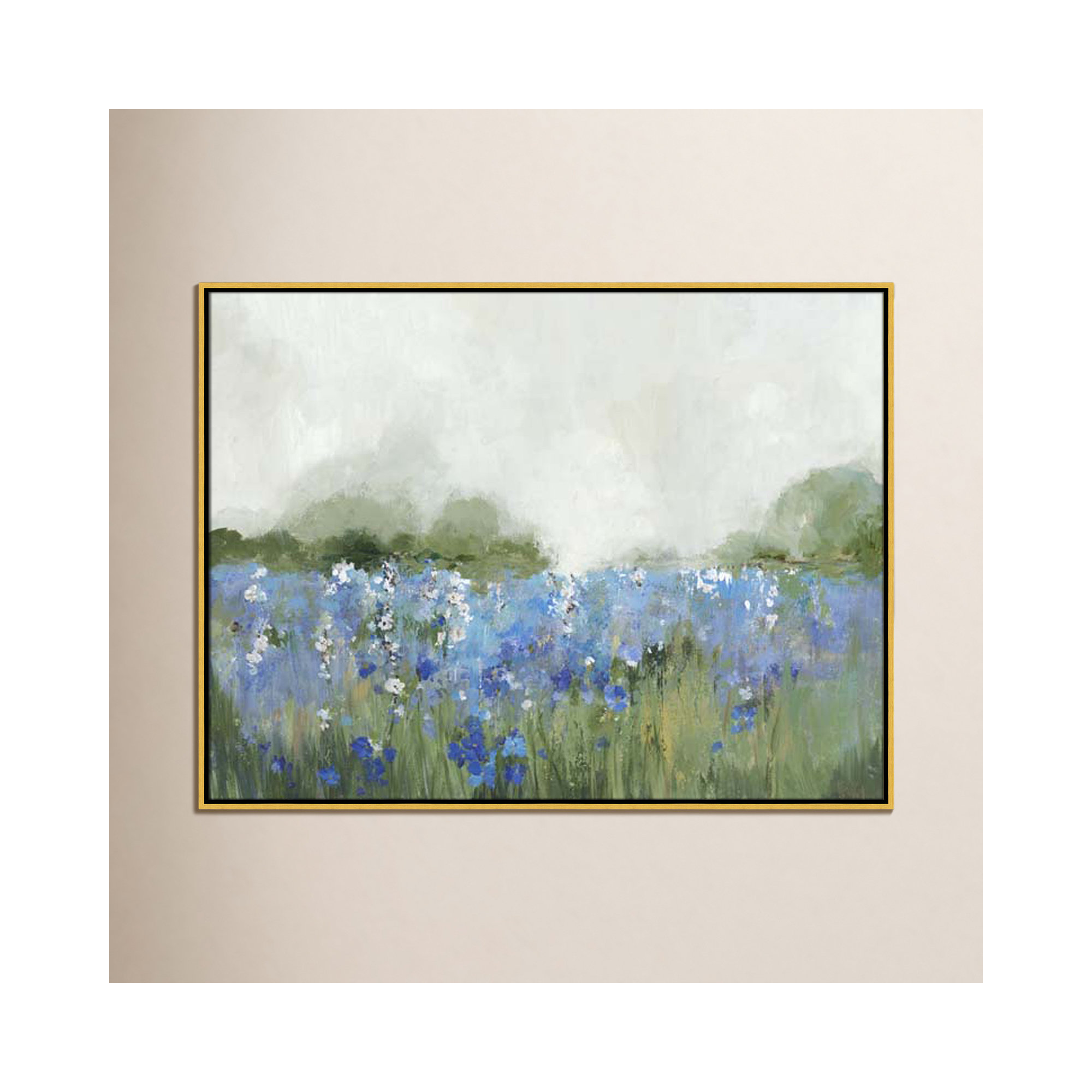 Meadows Bluebells Field by Allison Pearce, 31.5" H x 41.5" W x 2" D, Gold Framed