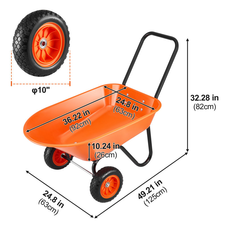 5 pieds cubes Pi. Chariot de jardin robuste avec capacité de 397 lb, chariot utilitaire à 2 roues pour le transport du sol et du paillis