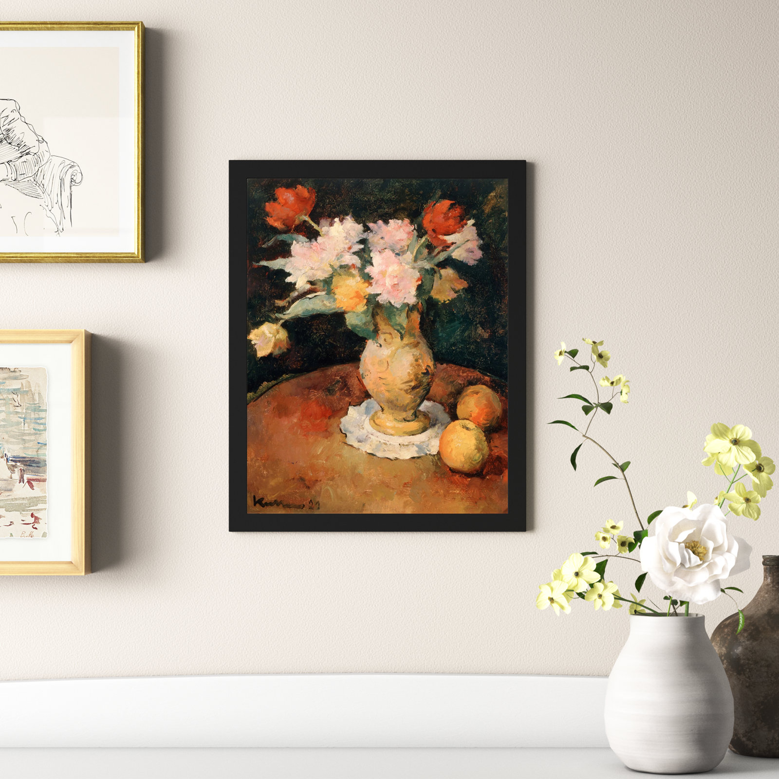 Joseph Kutter - Pivoines, 20" H x 16" W x 0.5" D, Black