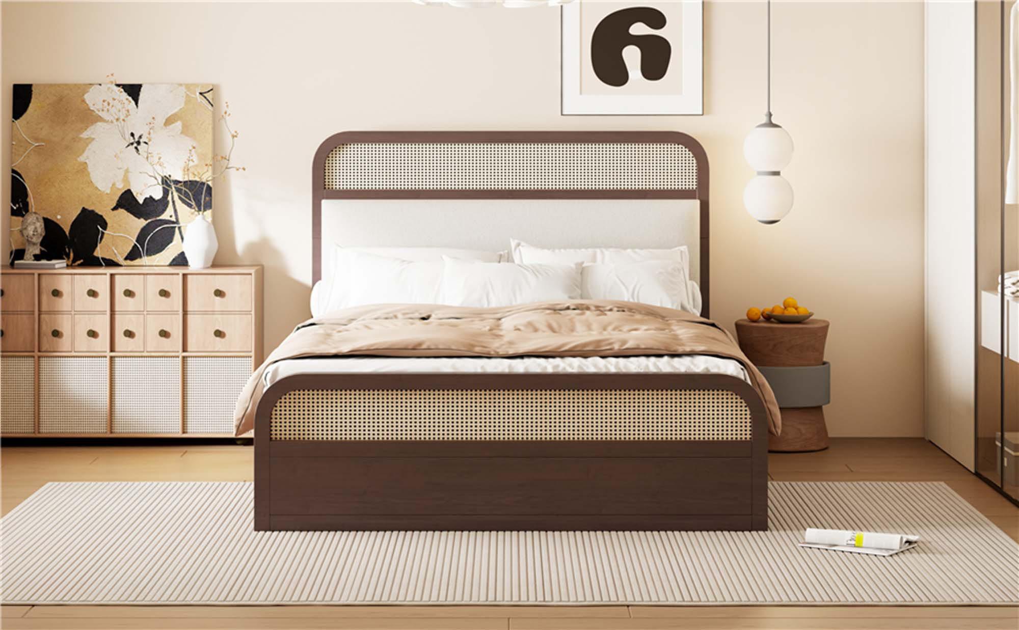 Bayou Breeze Queen Size Wooden Platform Bed With Trundle And 2 Drawers ...