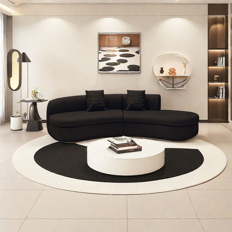 Canapé de coin noir semi-circulaire incurvé, H 25,59 po x l 110,23 po x P 35,43 po