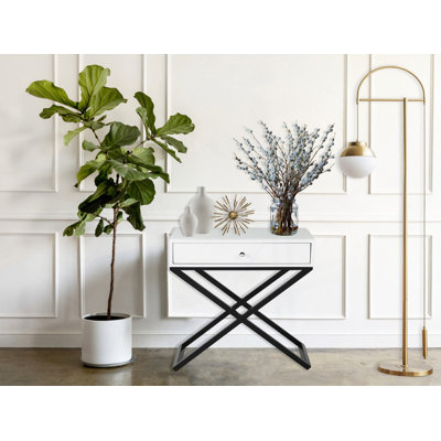 Table de chevet en bois Koda 23 po avec plateau en verre, tiroir et base en métal