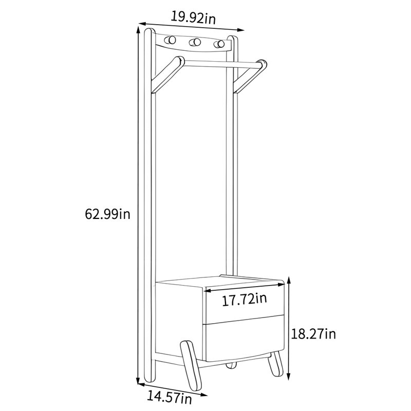 Coat Rack with Drawers & Solid Legs
