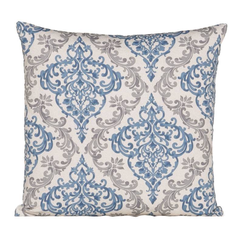 Coussin 100% coton Magnolia Home Fashions, Polyester, H 20 po x l 20 po, Damas bleu 1