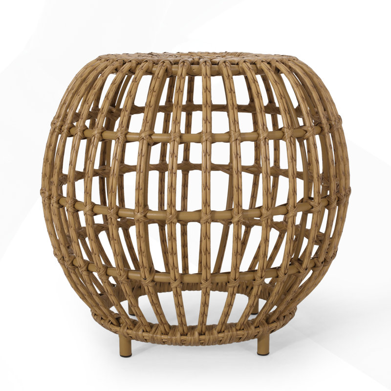 Faux Rattan Weave Accent Table for Indoor and Outdoor Use, Handcrafted Round Side Table for Living Room, Patio, and Garden