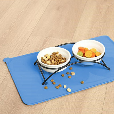Napperon imperméable en silicone pour chien avec aliments pour chien, 19 x 12 x 0,79 po, bleu