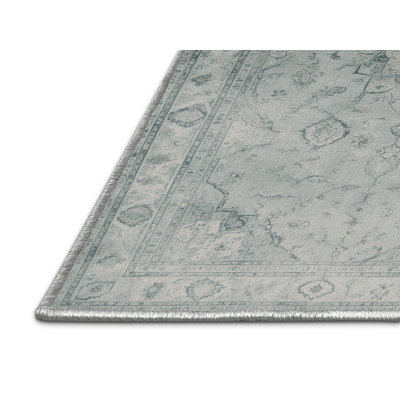 Machine Washable Tabriz Green Area Rug