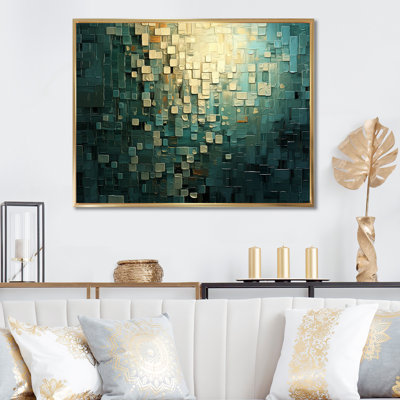 Ambitions of Dreams Retro or et bleu sarcelle - peinture abstraite sur toile
