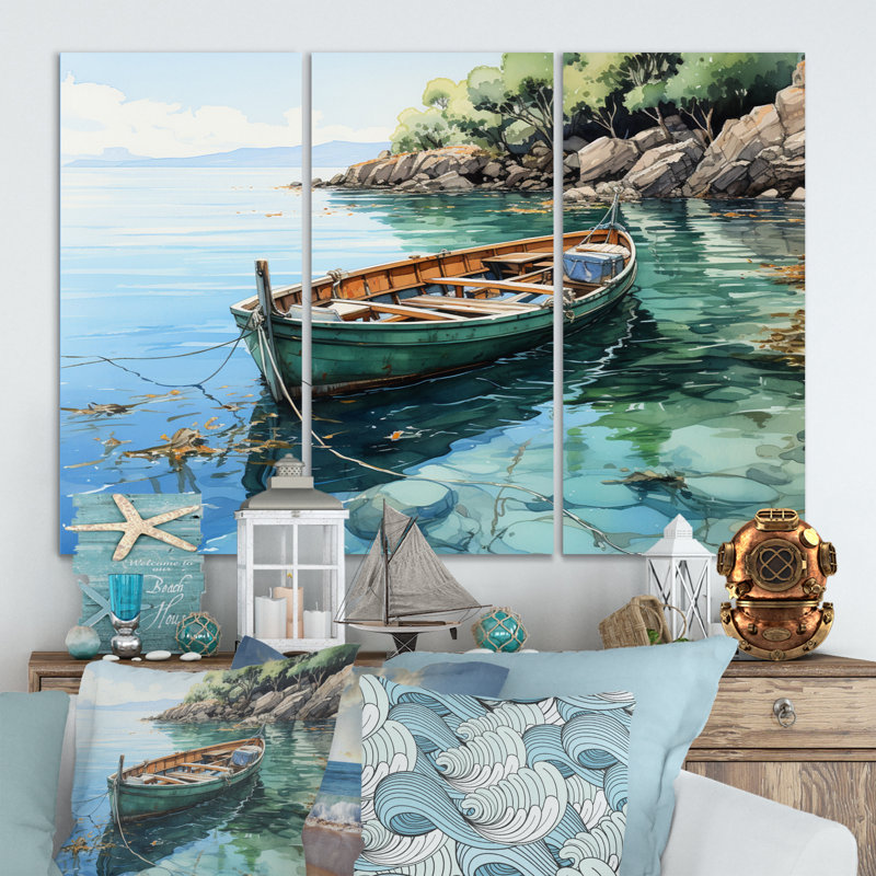 Anchored Boat IV - 3 pièces, reproduction sur toile tendue, H 28 po x l 36 po x P 1 po