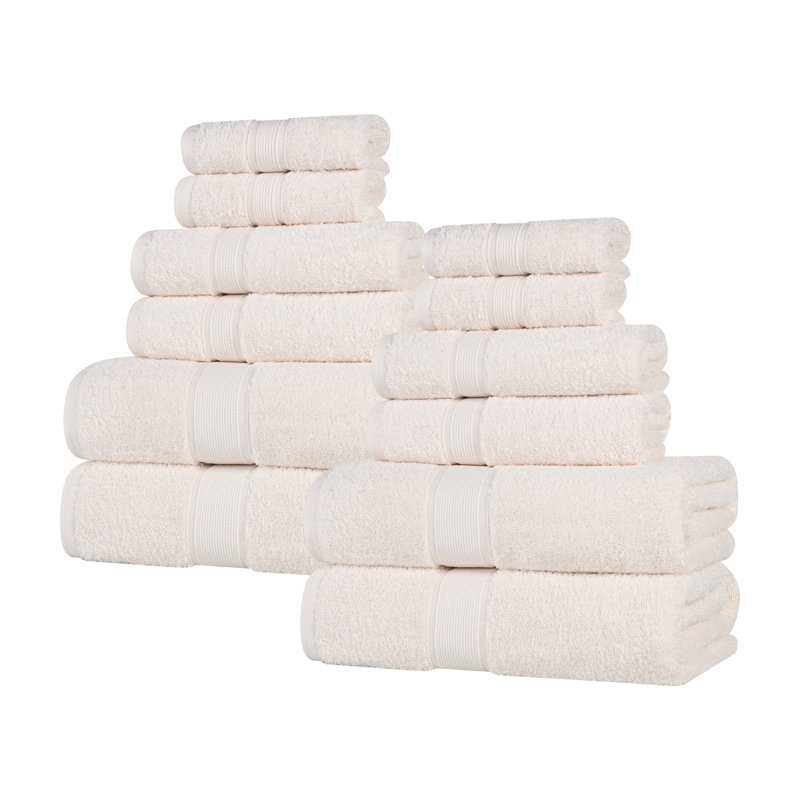 Ensemble de serviettes en coton biologique Lyndon, Ivoire ivoire, Ensemble de 12 pièces