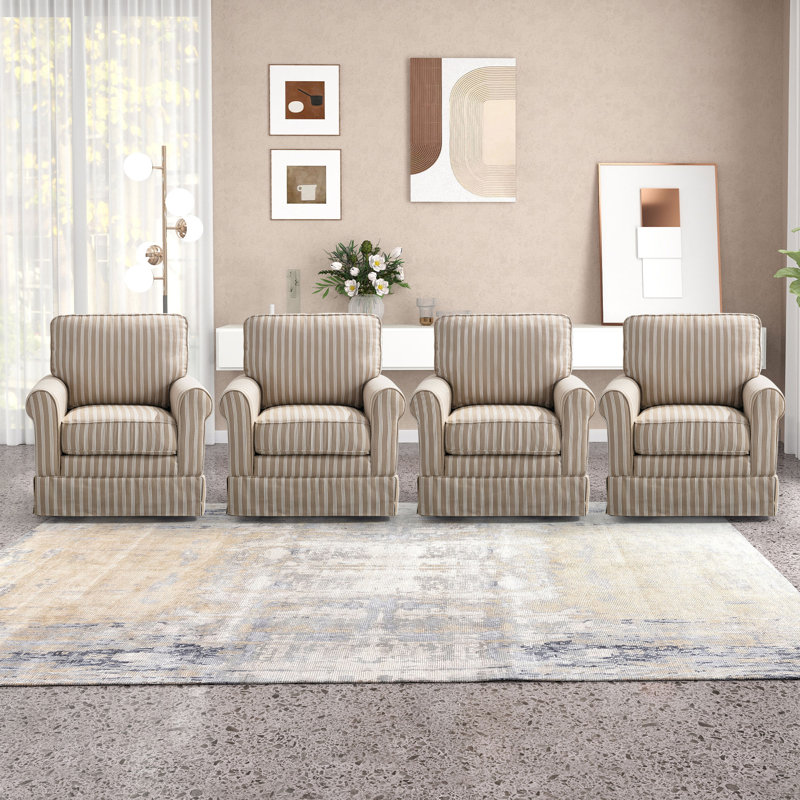 33'' Wide Modern Linen Striped Swivel Upholstered Arm Accent Chair (Set of 4), Brown, 4