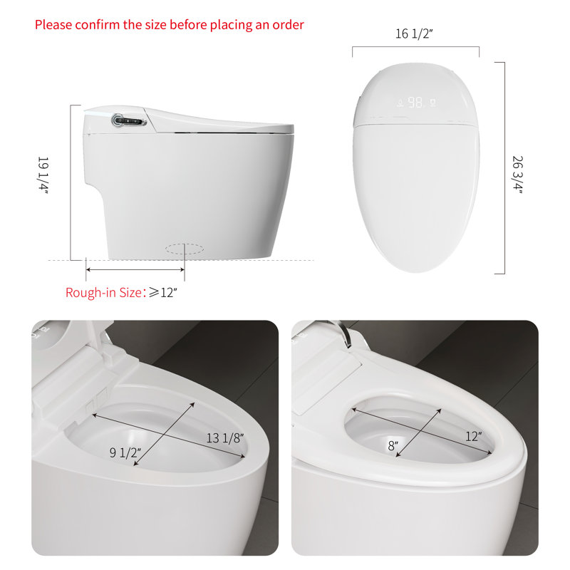 Smart Toilet, Auto Open/Close Lid, Auto Flushing Bidet Toilet With Heated Seat, Spa Warm Water Sprayer And Dryer, Egg Shape Tankless Toilet, 12'' Rough-In