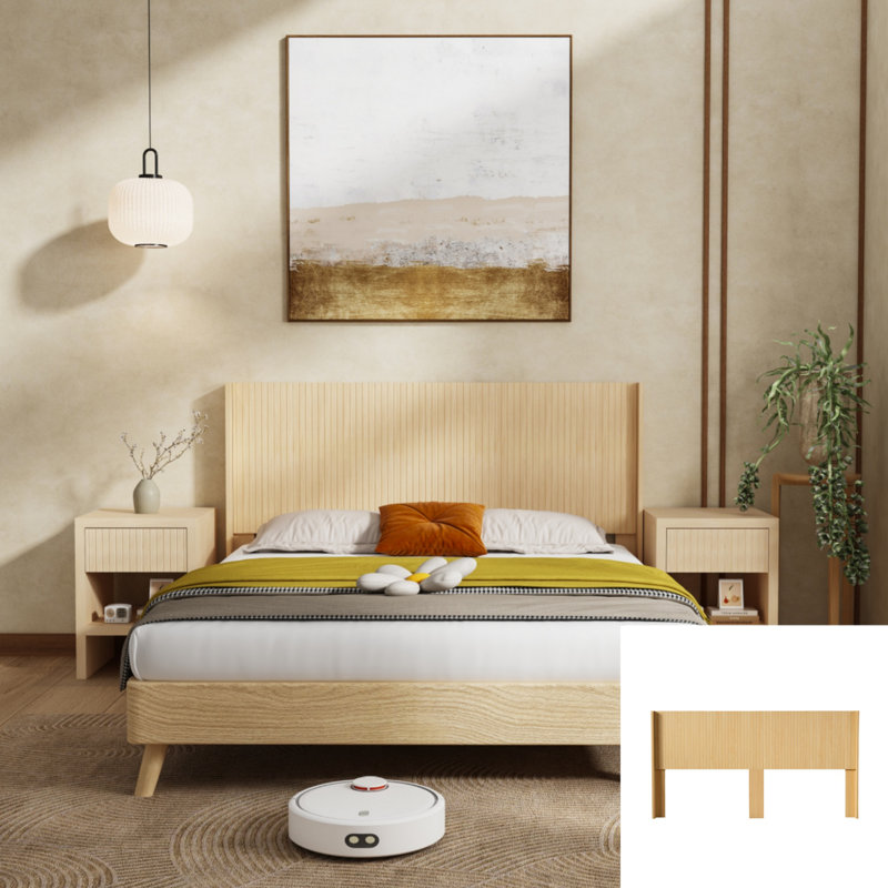 Tête de lit très grand en bois, tête de ferme moderne, panneau cannelé mural, Très grand, Naturel