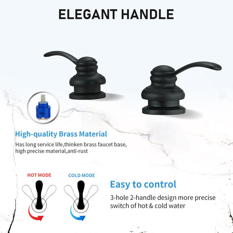 8 po Robinet pour salle de bain à poignée double Waterfall, Noir mat