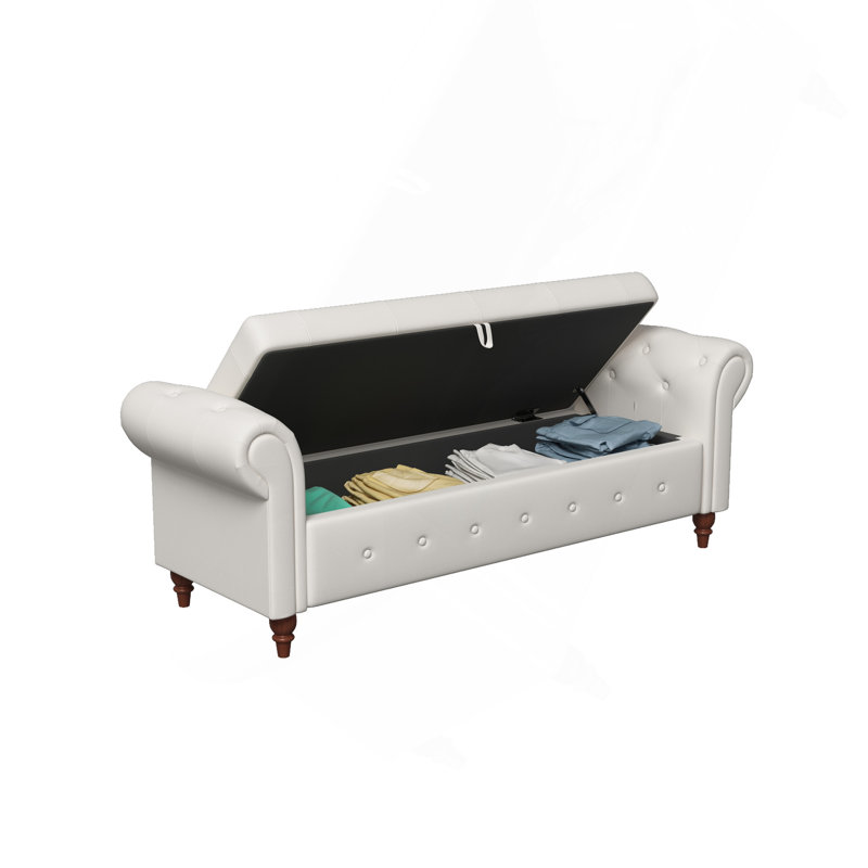 Banc de lit 63 po en tissu beige, Beige, Beige