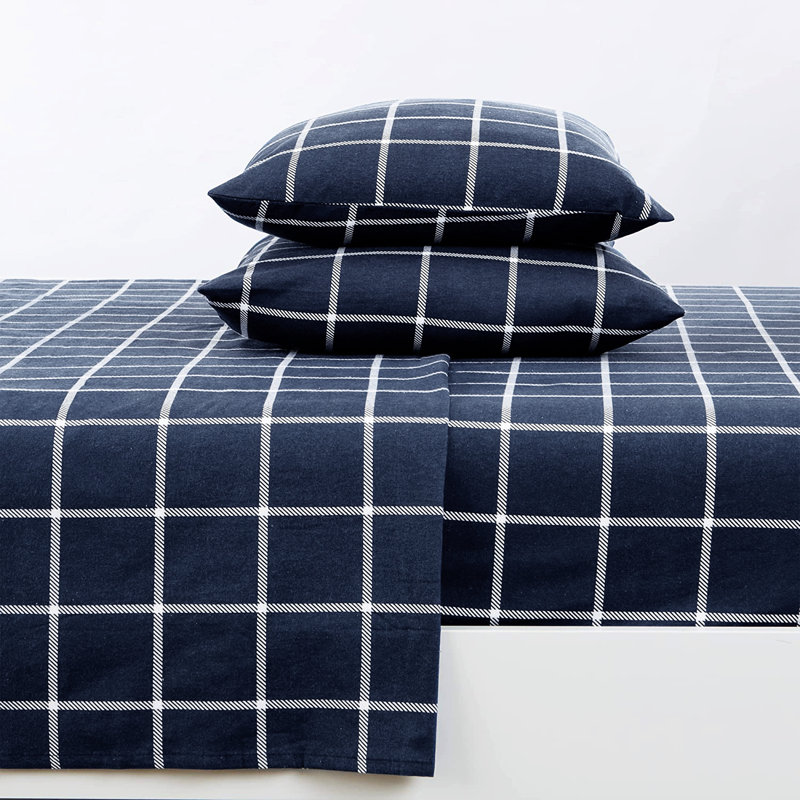 Queen Blue Cotton Flannel Deep Pocket Sheet Set