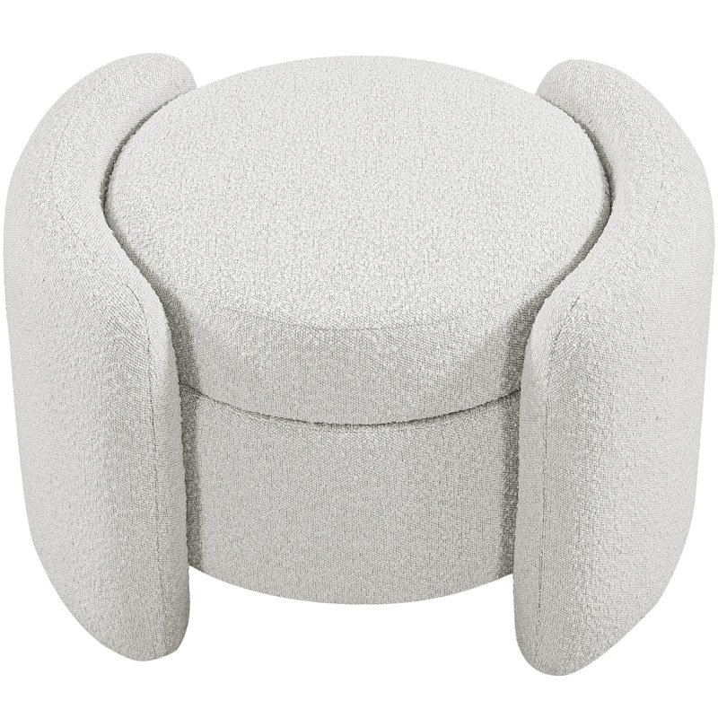 Repose-pieds rond avec rangement Horizon 29 po, Tissu crème bouclé