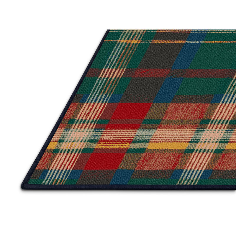 Washable Plaid Patterns Farm Area Rug, Square 7'