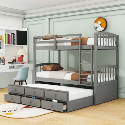 Donnelsville Twin over Twin 3 Drawers Wood  Bunk Bed with Twin Size Trundle by Harriet Bee
