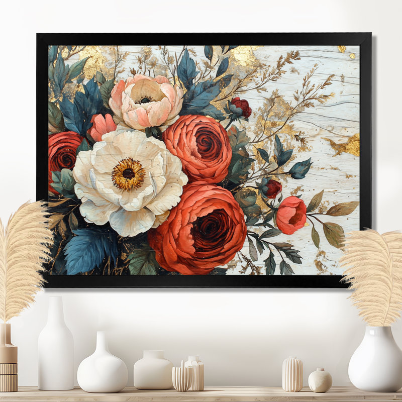 Courtright - Floral Large Wall Art, Single Picture Framed, Black, 12" H x 20" W