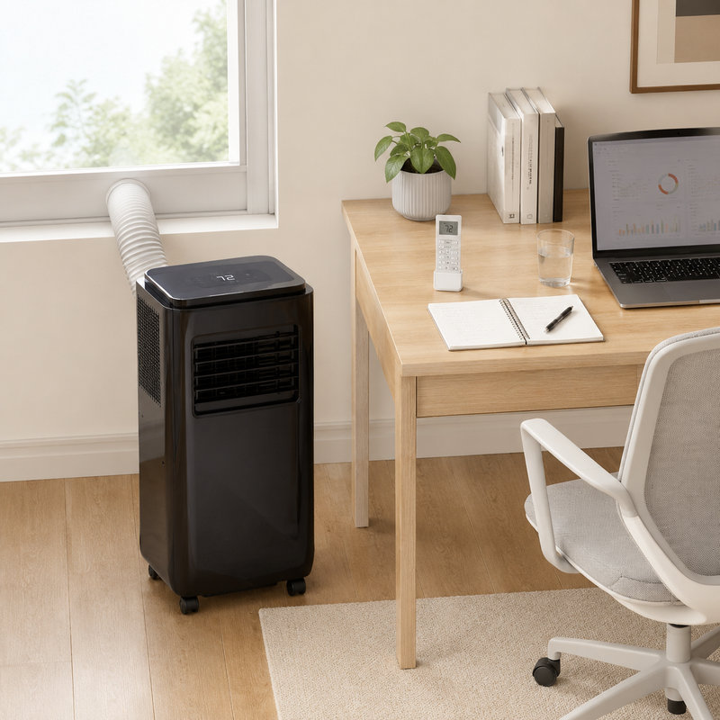 Climatiseur portatif compact en ABS noir 27,7 po 5-en-1 avec ensemble de fenêtre et télécommande pour chambre à coucher, appartement