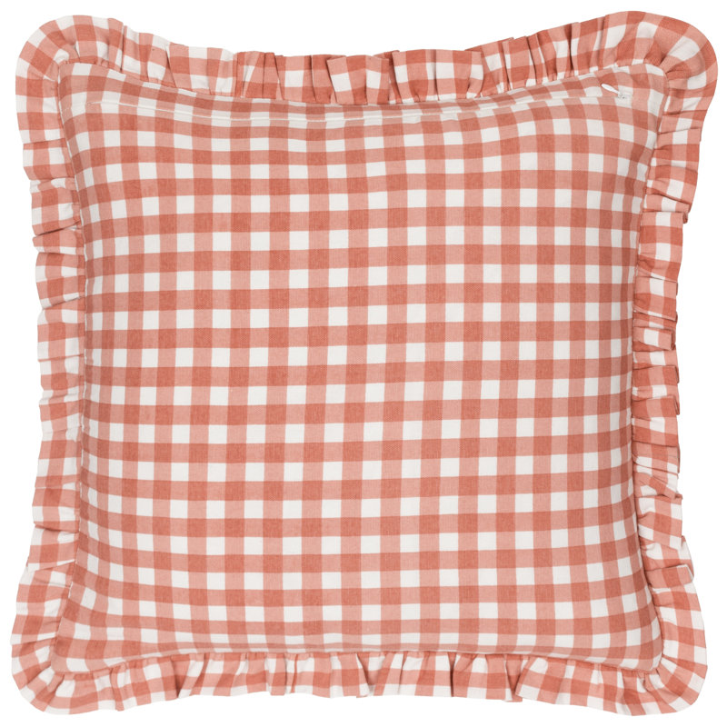 Maude Gingham Cotton Piped Cushion, Pink, Pillow Cover Only - No Insert