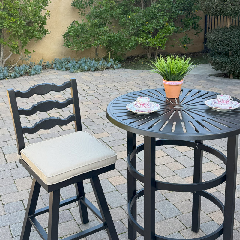 Aluminum 3-Piece Patio Bar Set with 30'' Round Counter Height Bar Table, Beige